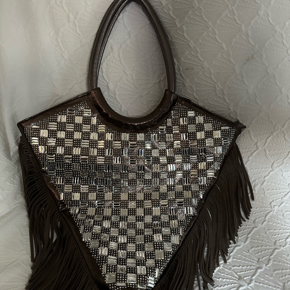 Fringed Brown and Silver Women's Bag. Has sparkle front. Never used.
